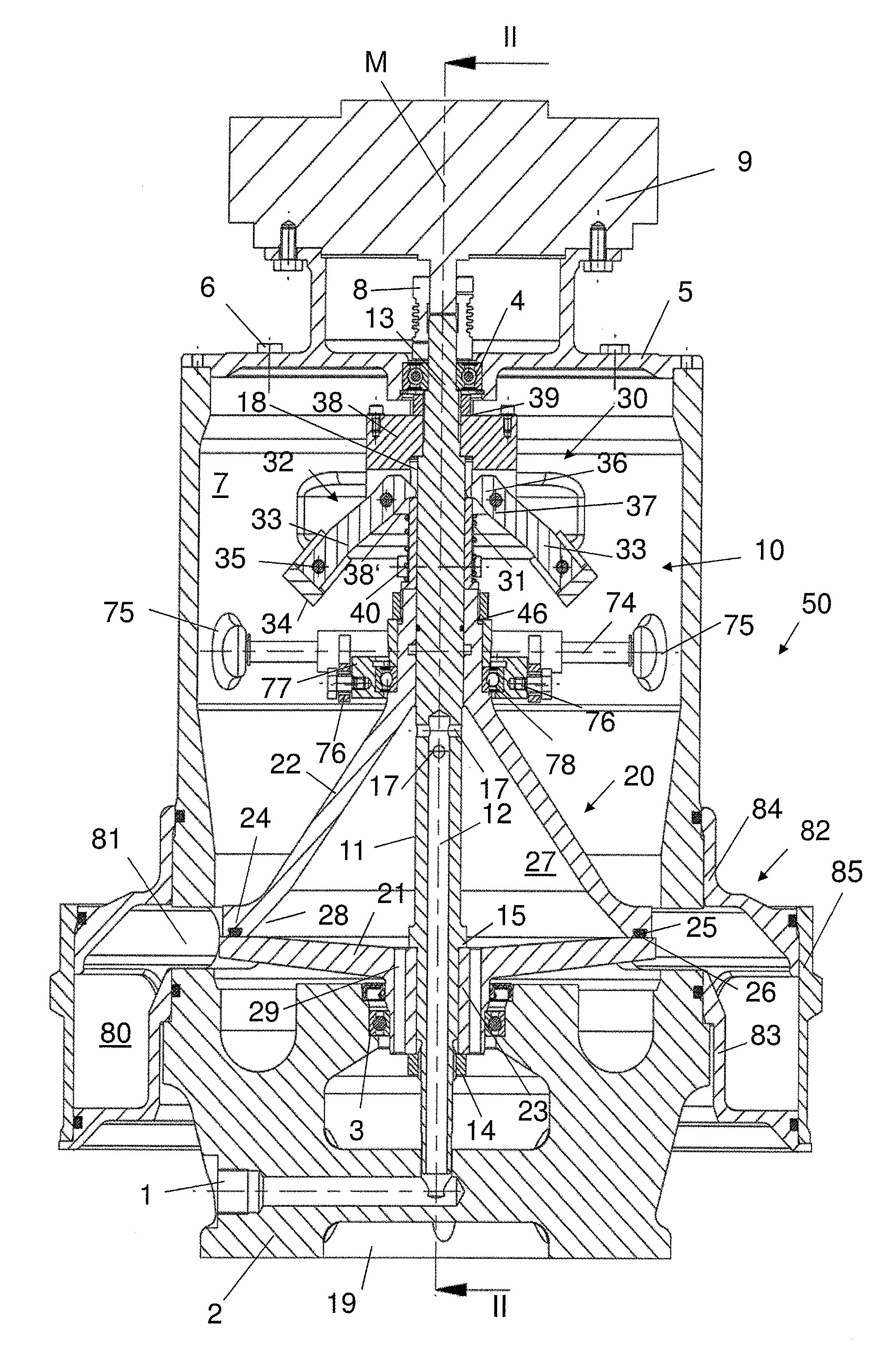 Centrifuge for separating solid matter from a liquid and centrifuge rotor for the same