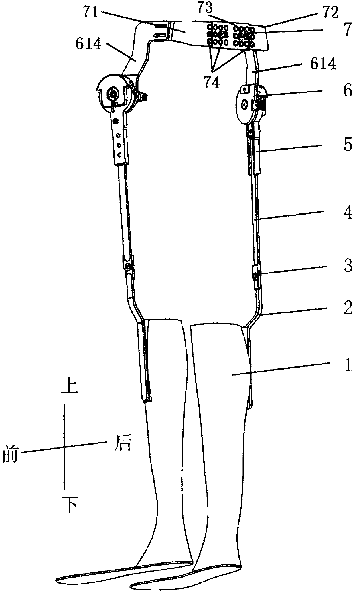 Powerless hip joint energy storage walking aiding exoskeleton