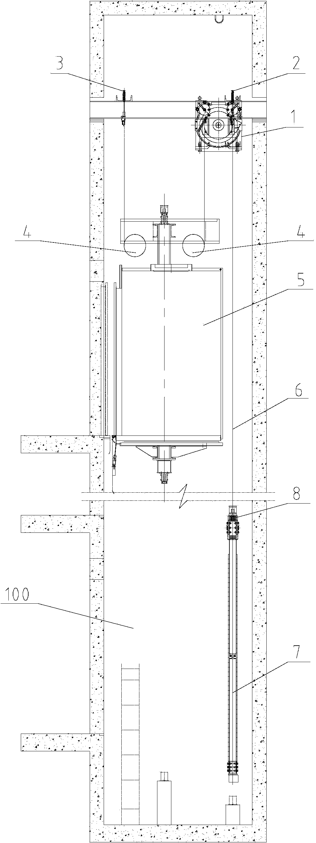 Machine-room-free elevator arrangement structure