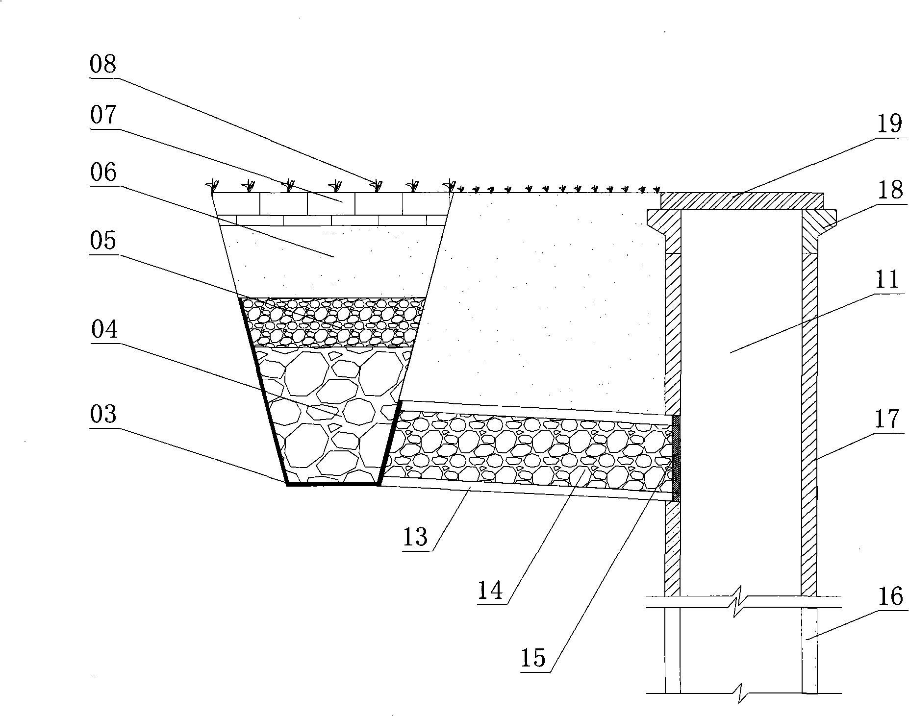 Seepage-intercepting and pollutant-removing system of large channel non-water passing slope