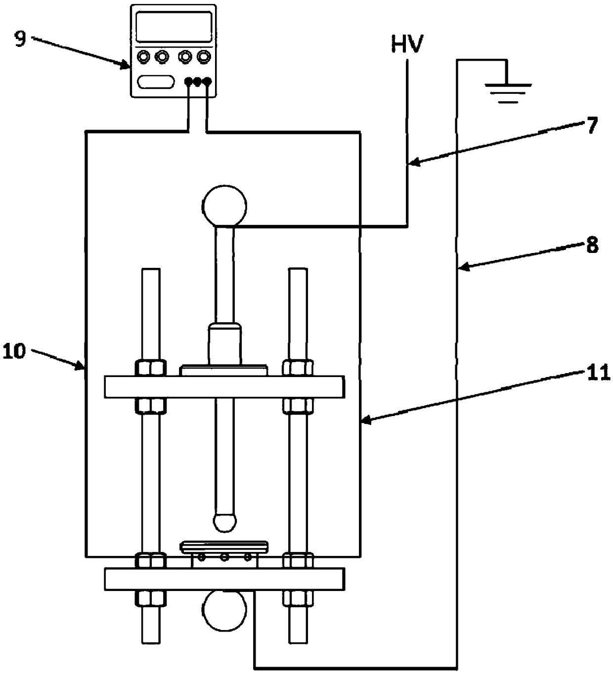 Electrode heating device used for high-voltage testing of liquid environment