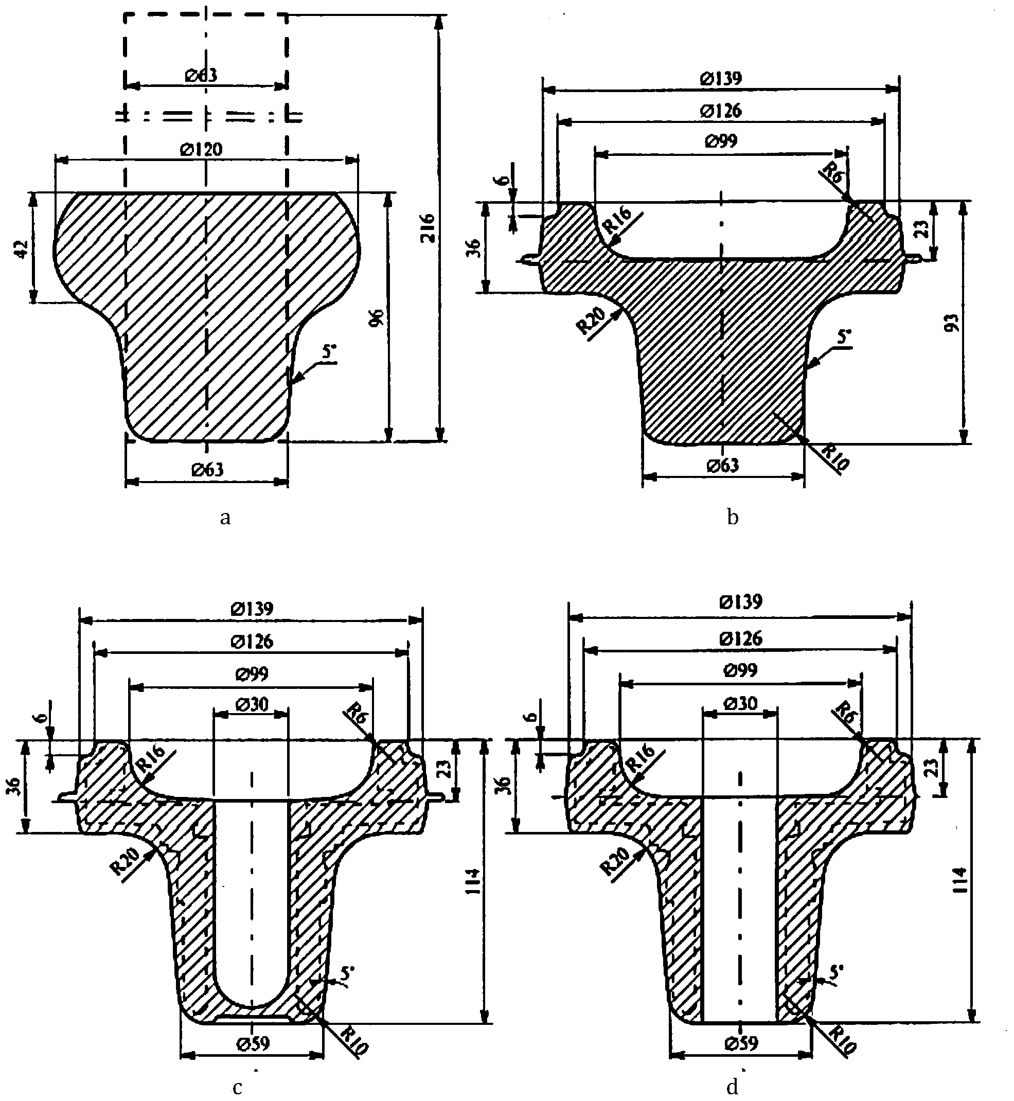 Method for forging high cone stepped forging piece with axial hole