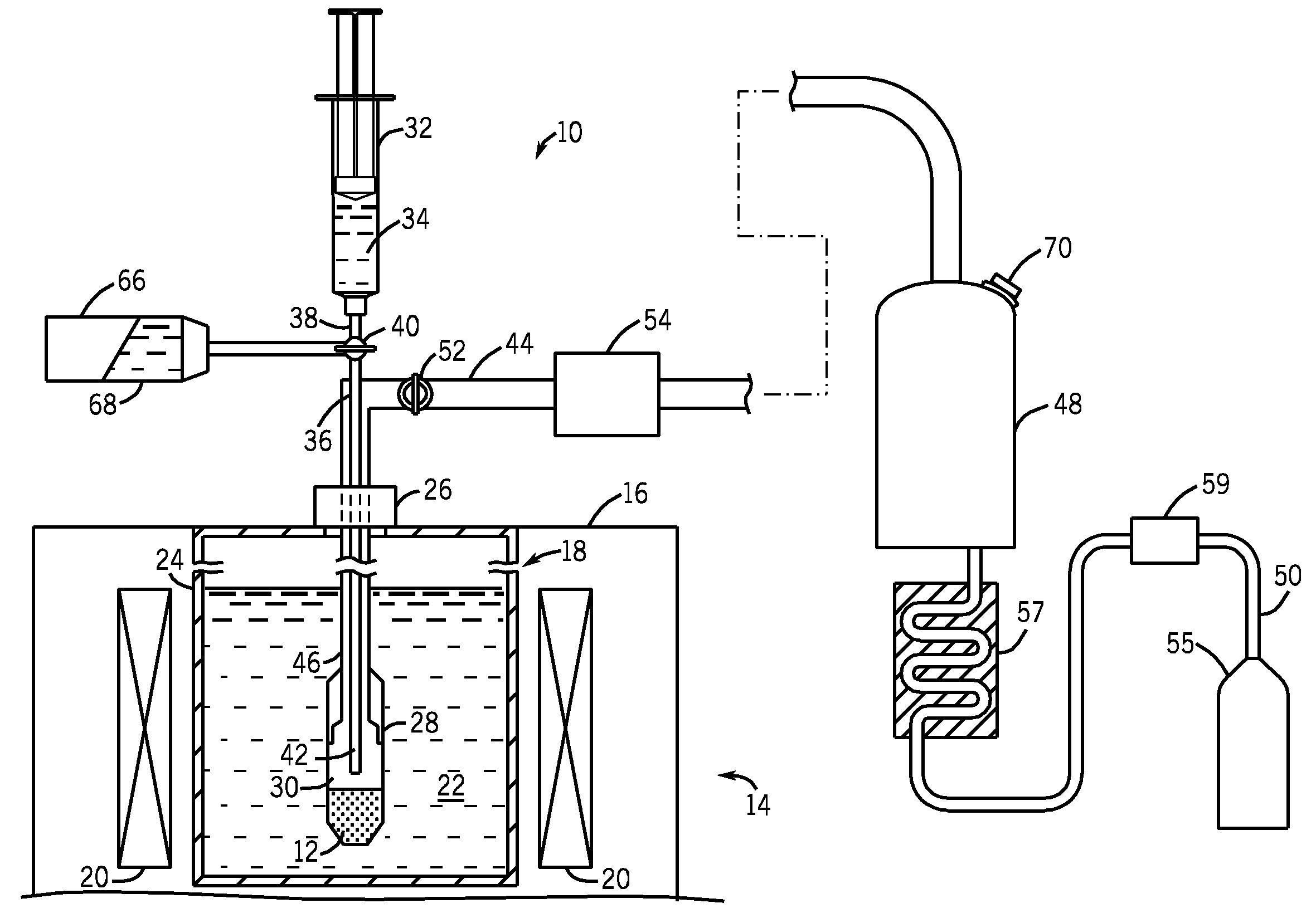 Fluid path system for dissolution and transport of a hyperpolarized material
