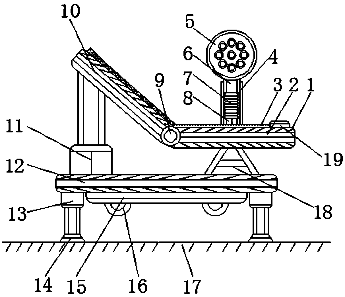 Angle-rotatable test bench for gynecology