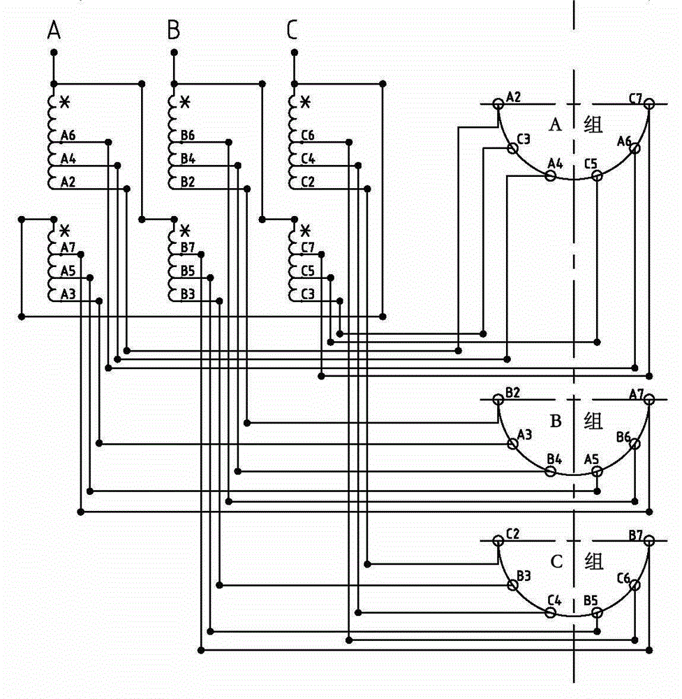 Phase-shifting winding type voltage-regulating rectifier transformer and voltage regulating method thereof