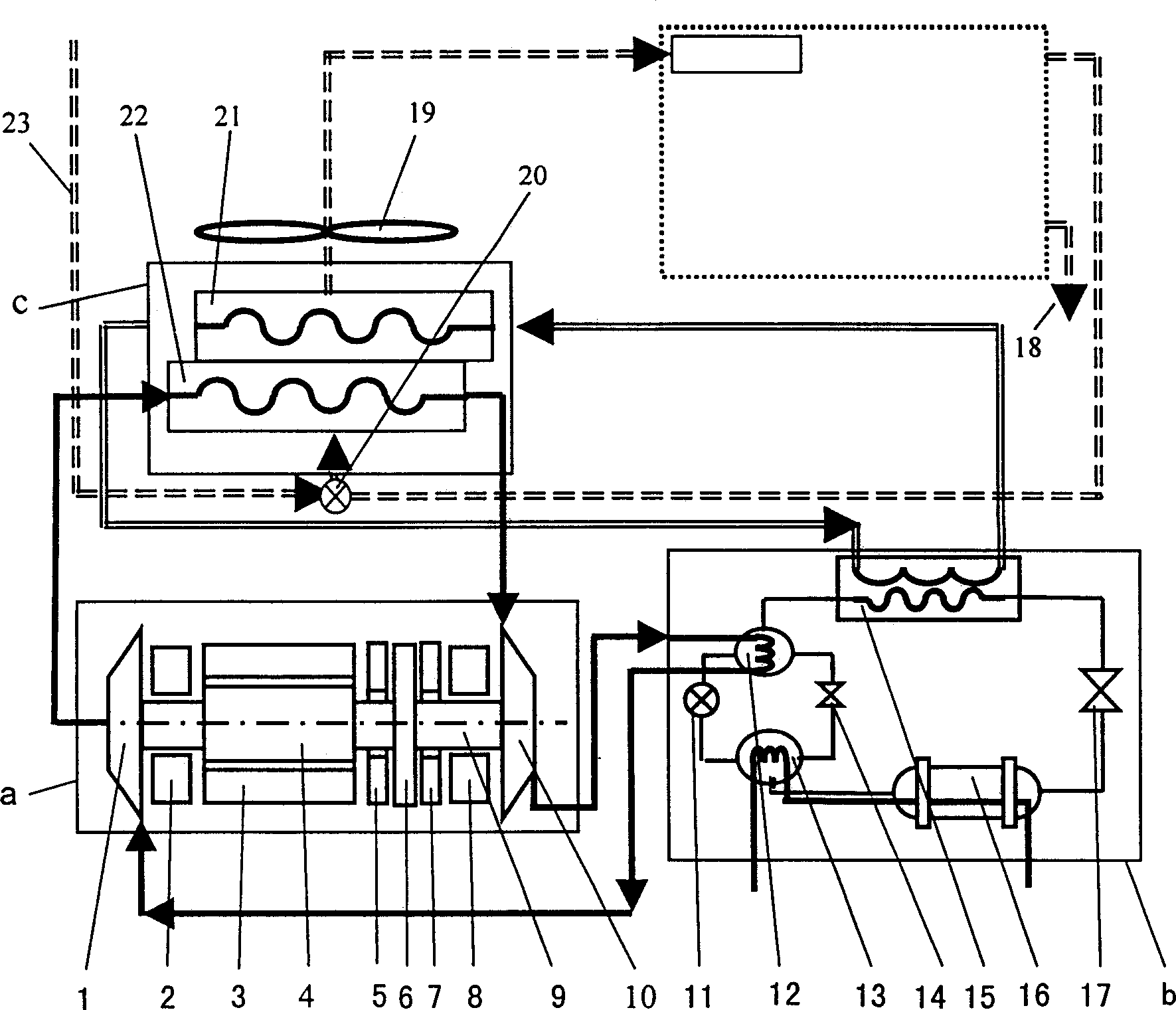 Electromagnetic suspending air expanding absorption type refrigeration method and its refrigerating air conditioner set