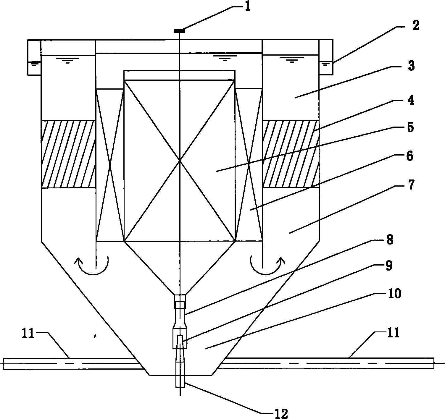 Vortex grid clarifying pool and clarifying method for enhancing clarifying effect of coagulation reaction in water treatment