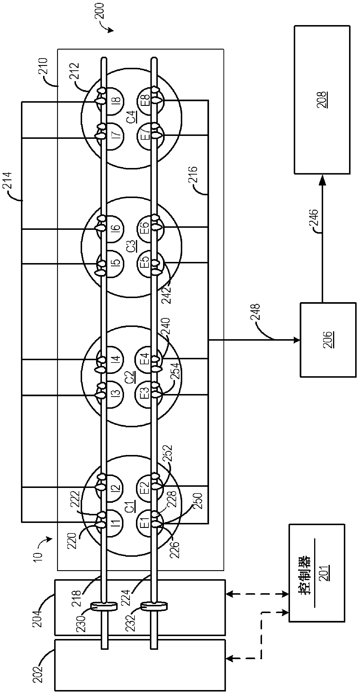 Applied ignition internal combustion engine with supercharging with exhaust gas turbocharging and method of operating an internal combustion engine of said type