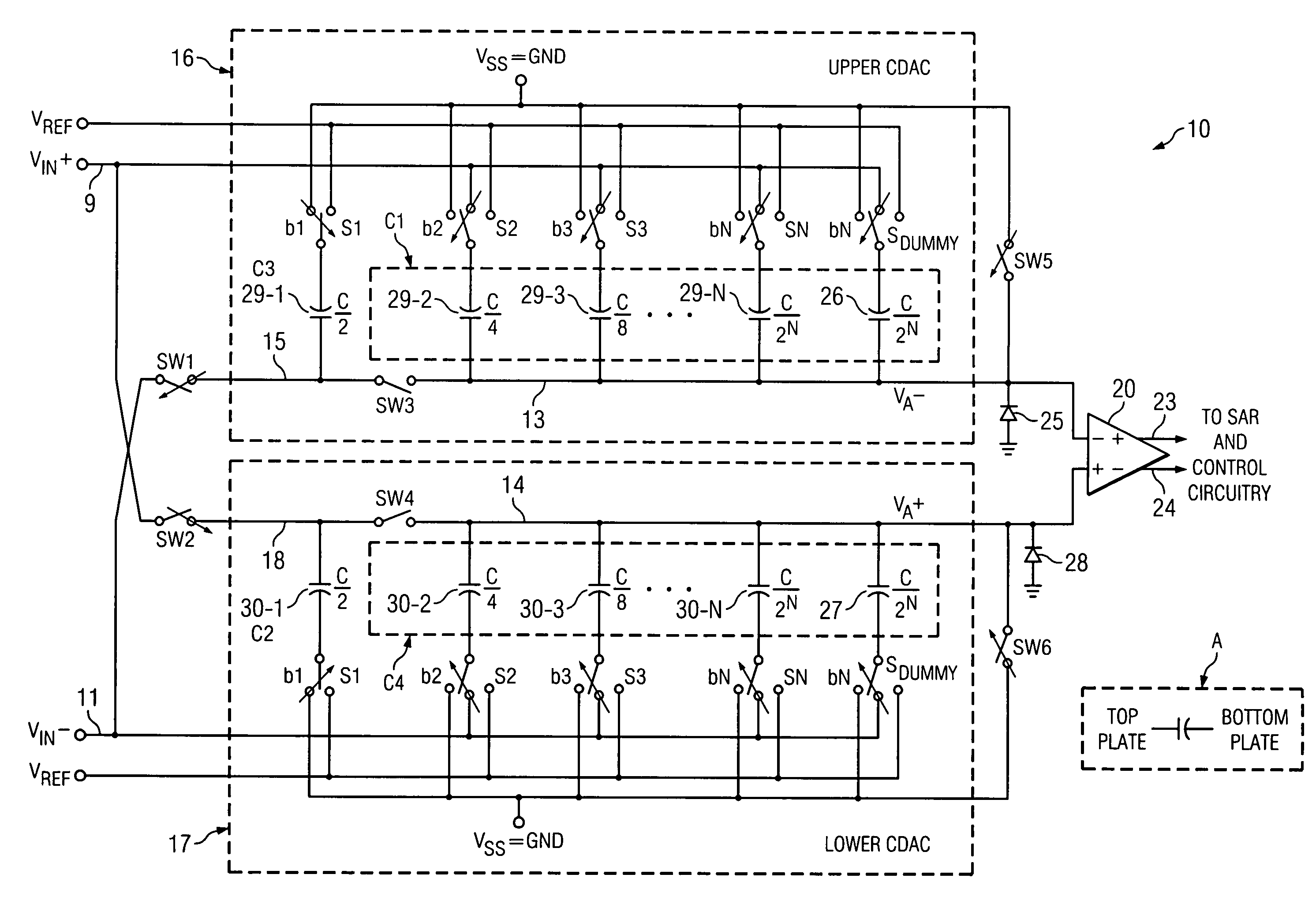 Zero-power sampling SAR ADC circuit and method