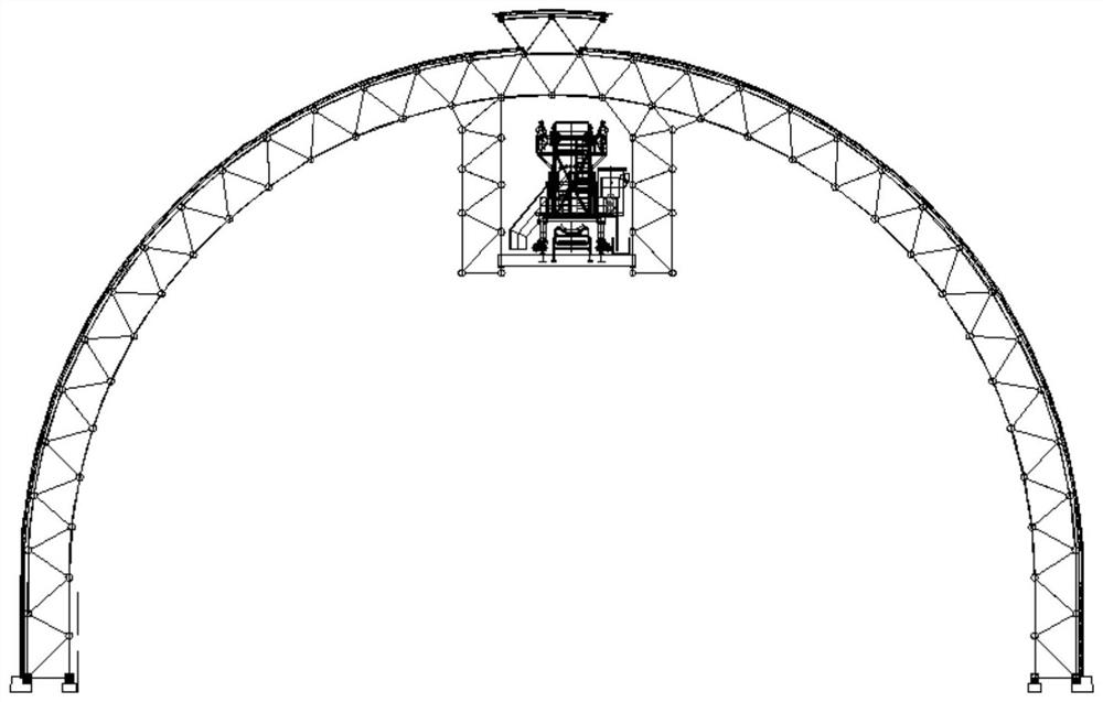 Deflection control method for arched bolt ball reticulated shell structure of hanging operation equipment