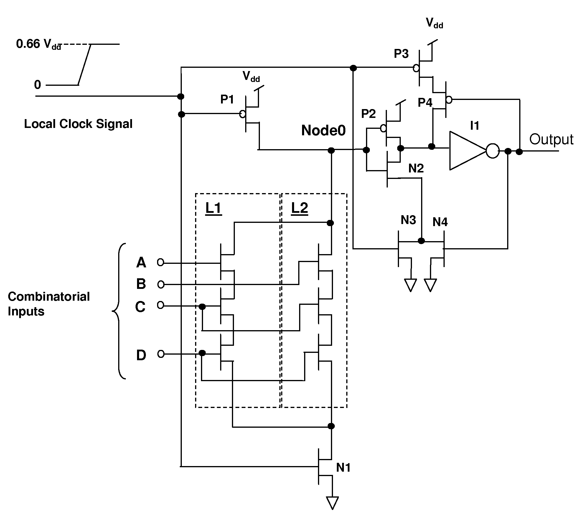 Method for power consumption reduction in a limited-switch dynamic logic (LSDL) circuit