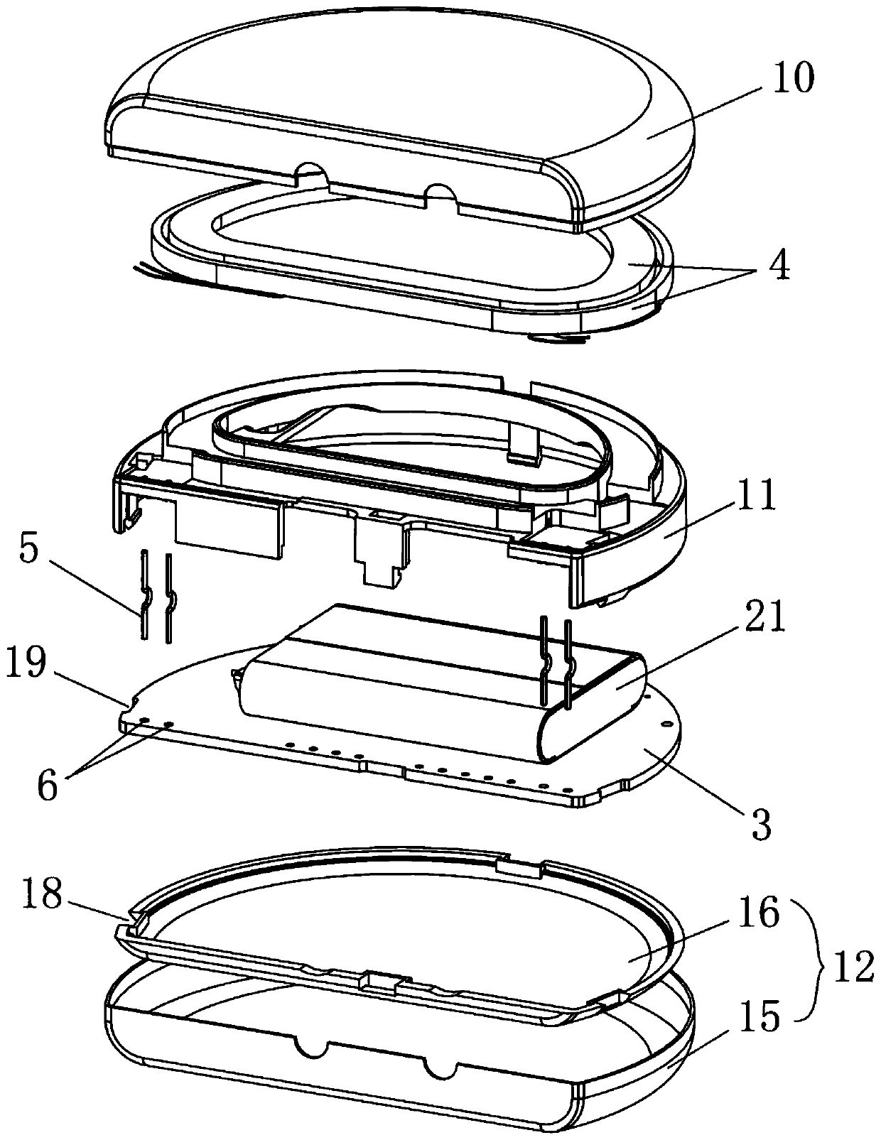 Wireless charging and communication coil fixed connection assembly of active implantable medical device