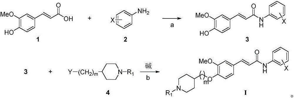 4-cyclamine alkoxy-3-methoxyl cinnamic acid benzamide compound, preparation method and application of compound