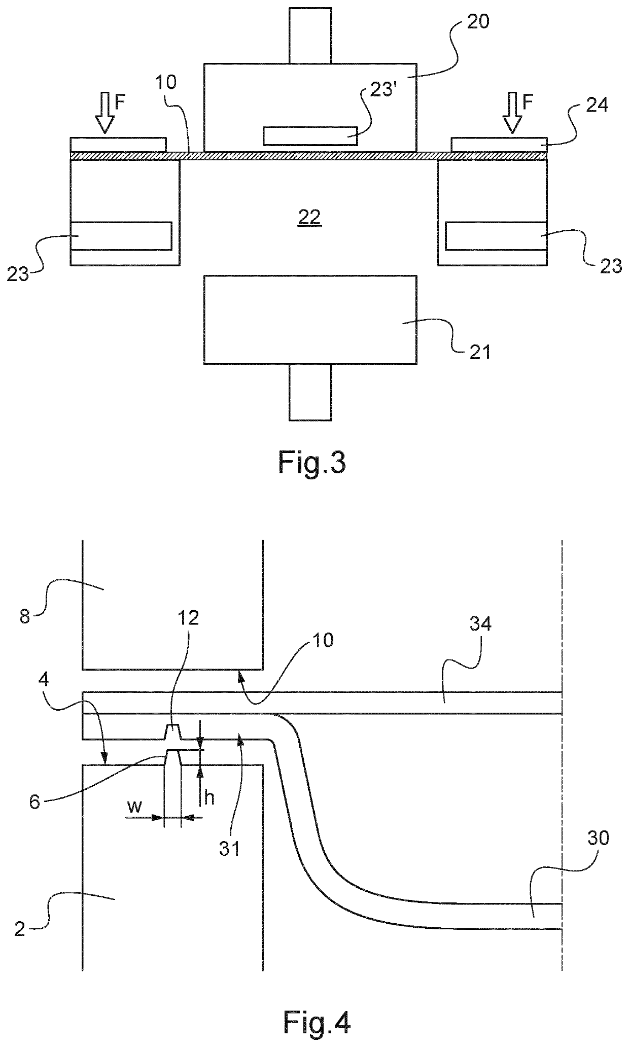 Manufacturing process for producing hermetic single-use food containers using a sealing head having a specific profile with a rib