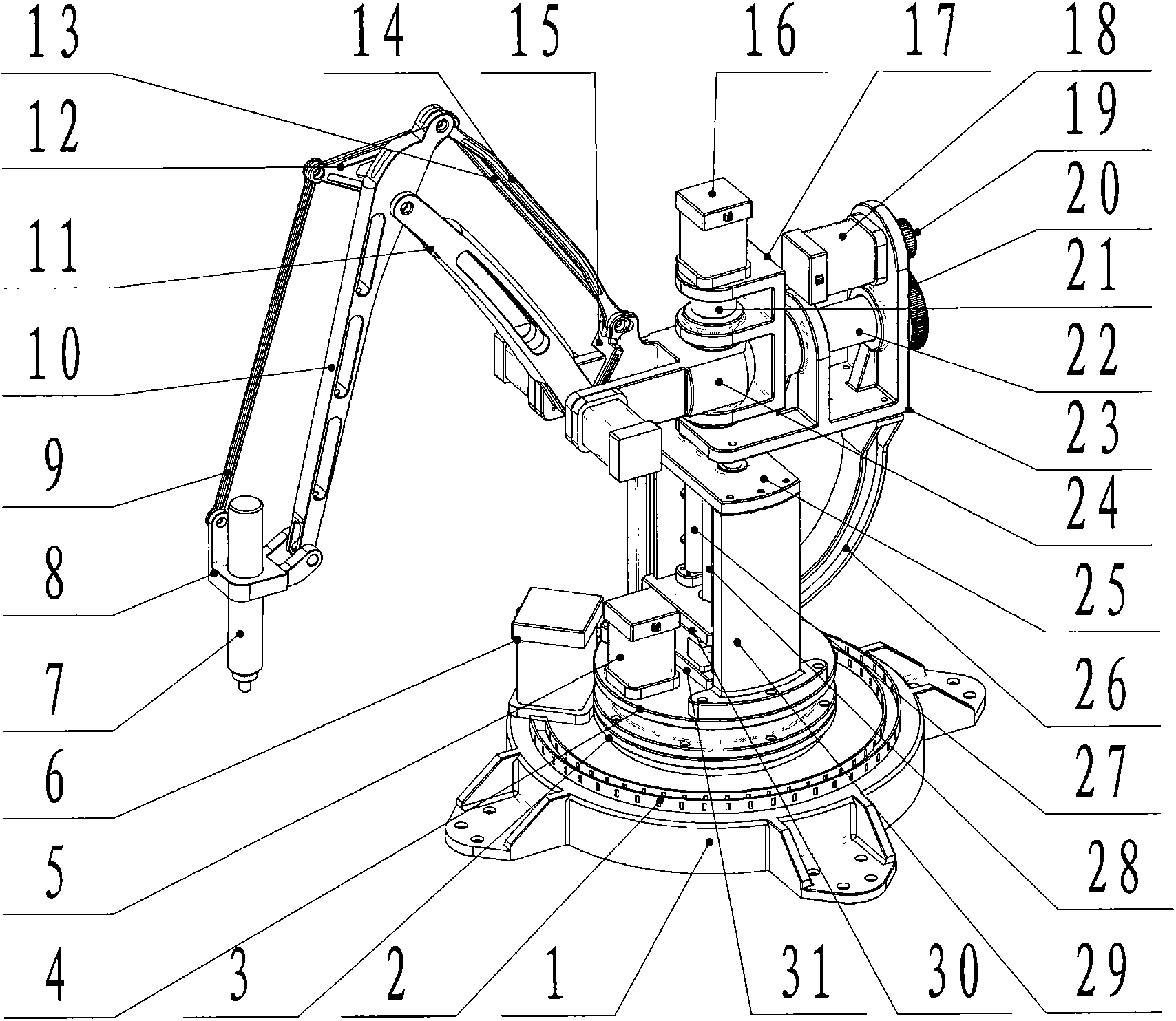 Series-parallel industrial robot with five degrees of freedom