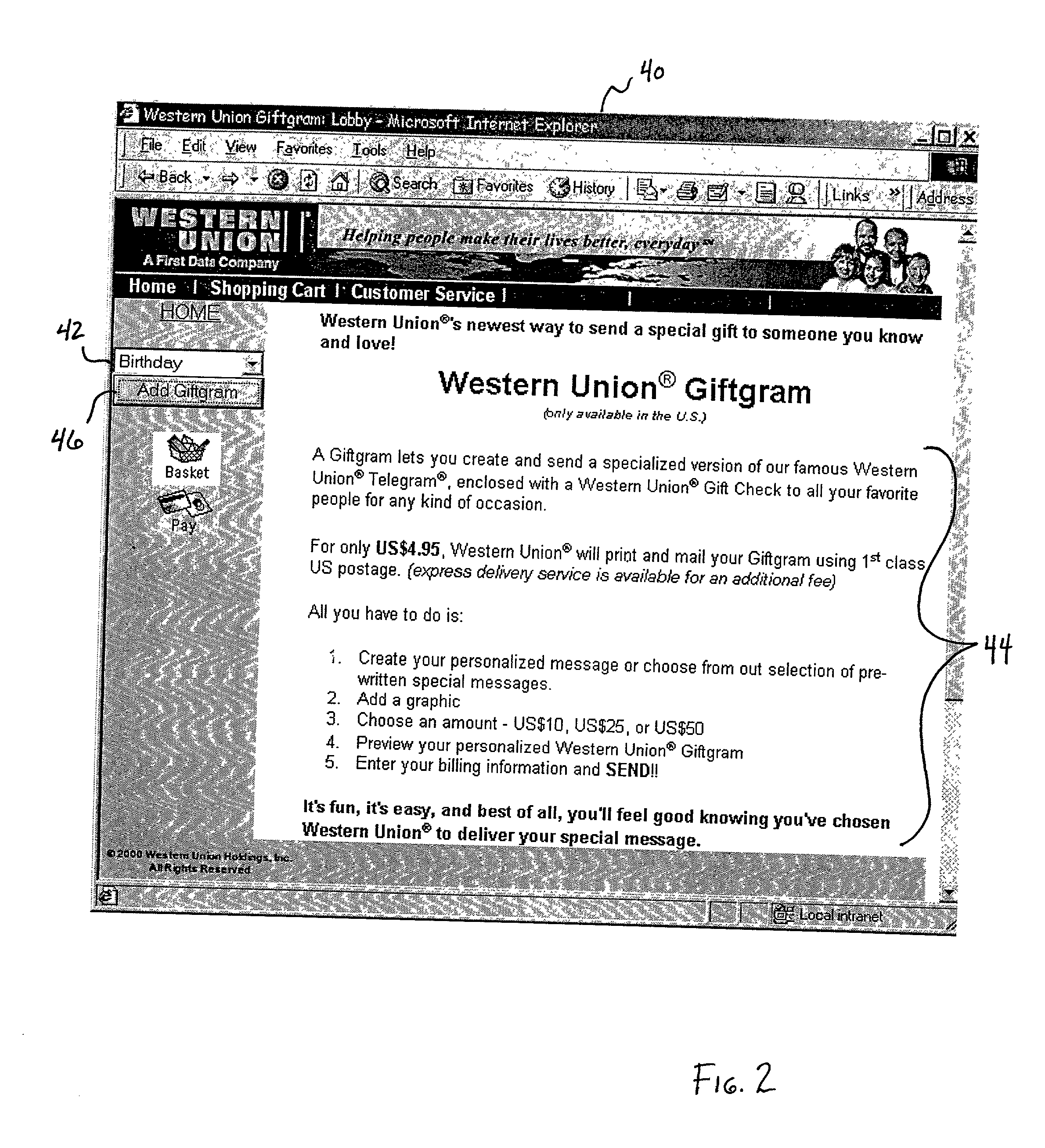 Online method and system for ordering and having delivered a paper greeting message and payment instrument