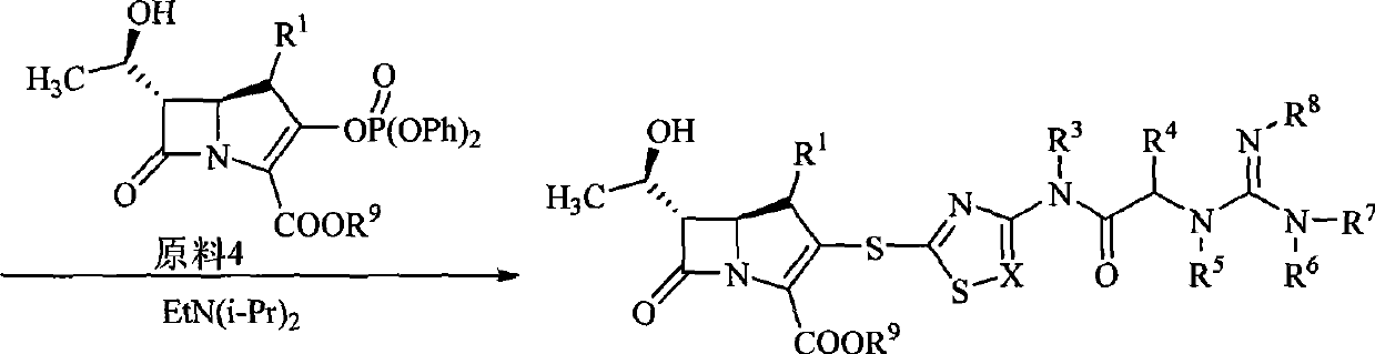 Carbapenem derivative containing guanidyl alkanoylamino heterocycle