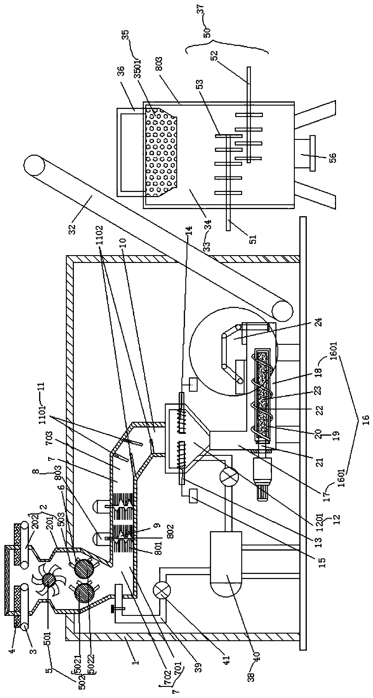 A pretreatment device system for secondary production of waste glass