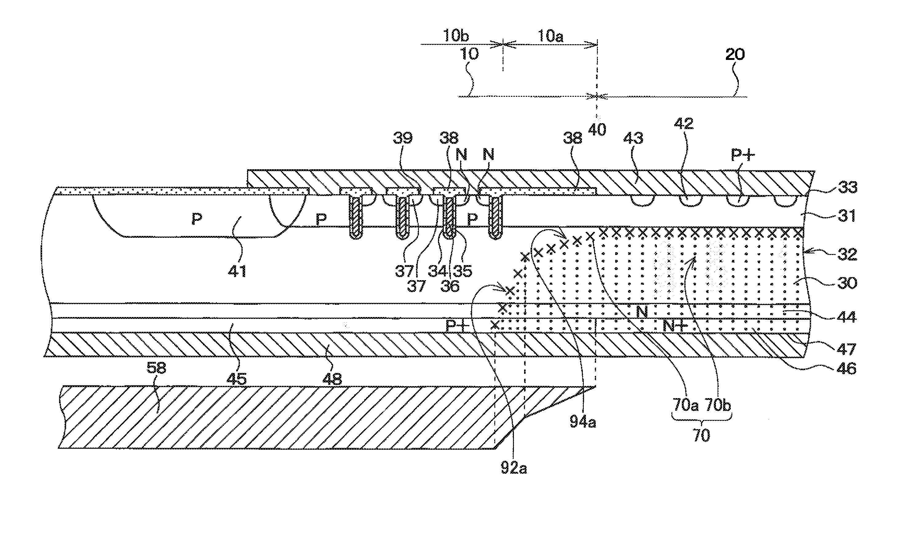 Semiconductor device having both IGBT area and diode area