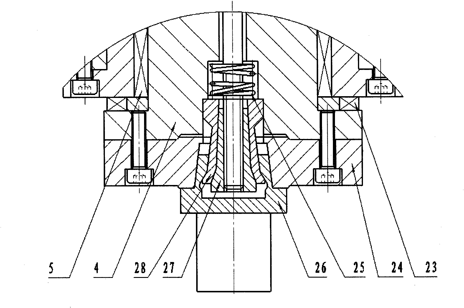 Multipurpose vertical device for testing comprehensive properties of HSK tool system