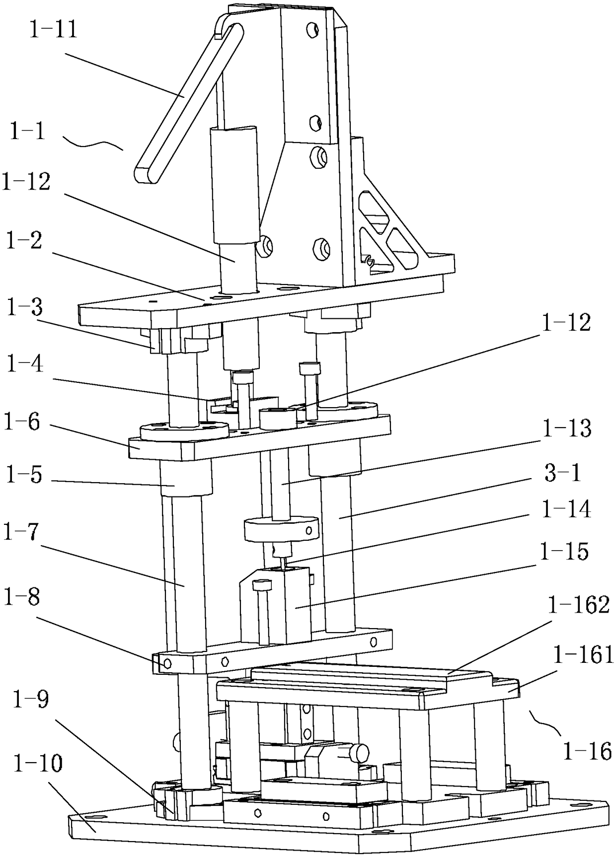 A kind of inclined-plane pull-bending type fishhook hanging plate pressing nail bending device