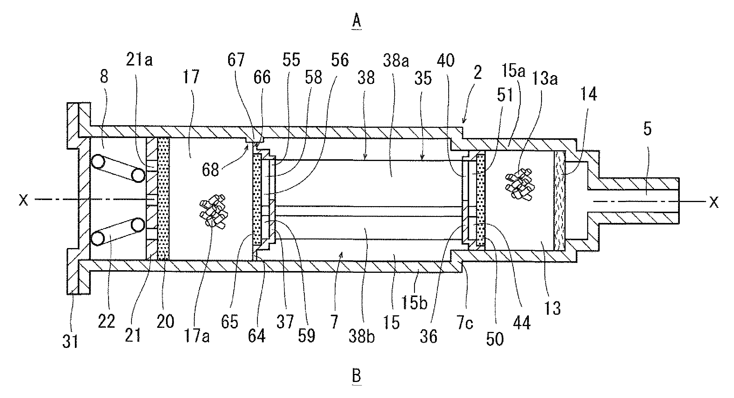 Evaporated fuel treating device
