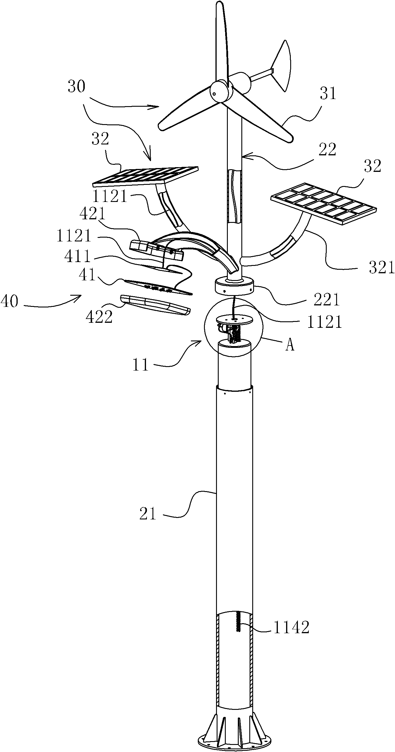 Self-power generation type street lamp utilizing potential energy for power generation