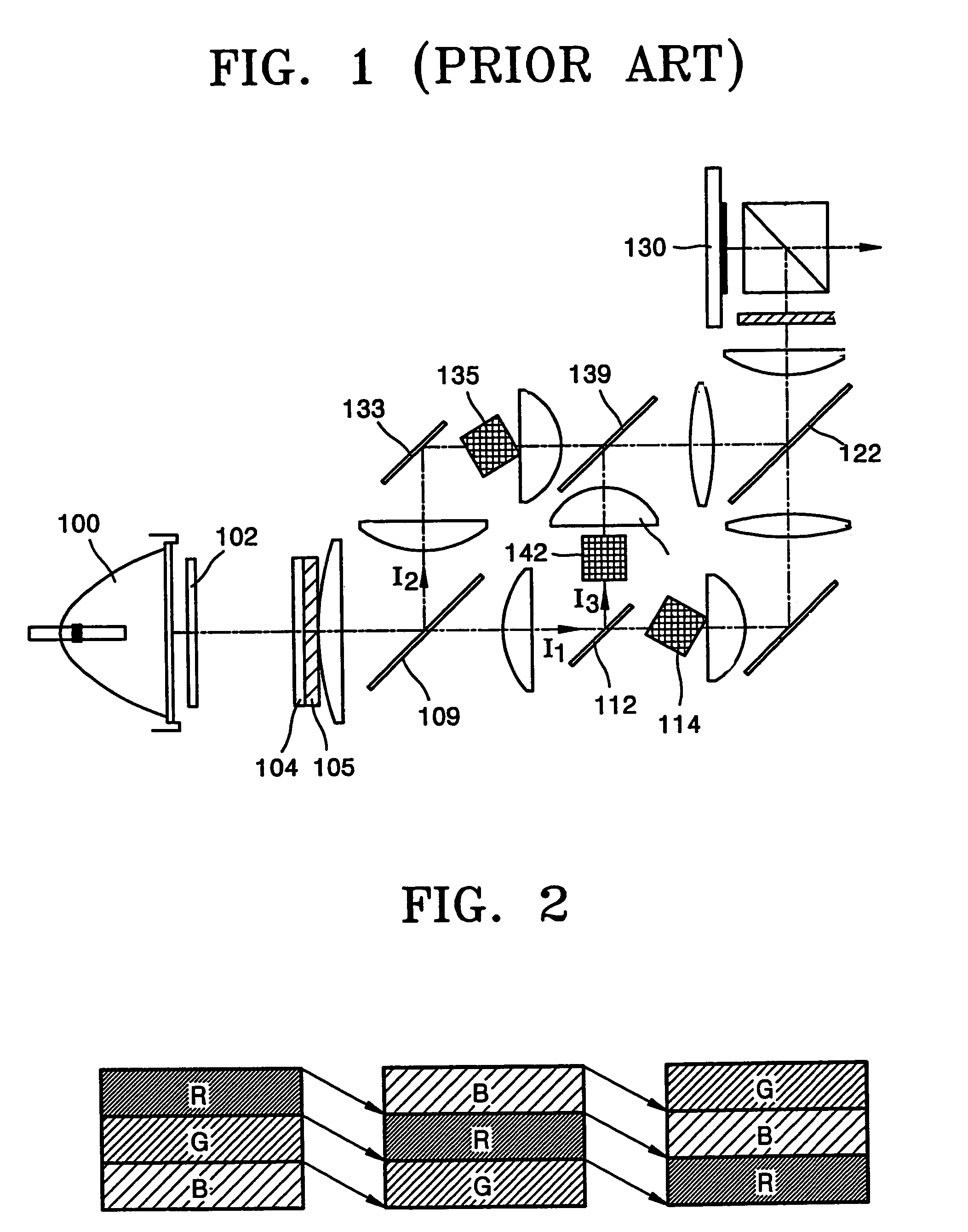 Cylindrical lens array for scrolling colors, projection system using same, and scrolling method