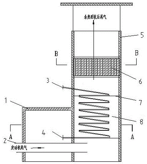 Ground test tail gas heat recycling and silencing tower for aero-engine