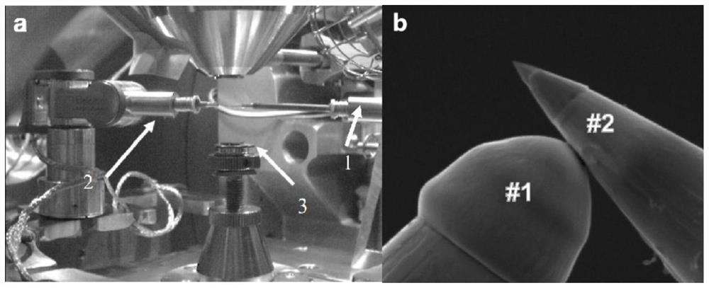 Carbon nanomaterial functionalized needle tip modified by low work function material and preparation method of carbon nanomaterial functionalized needle tip