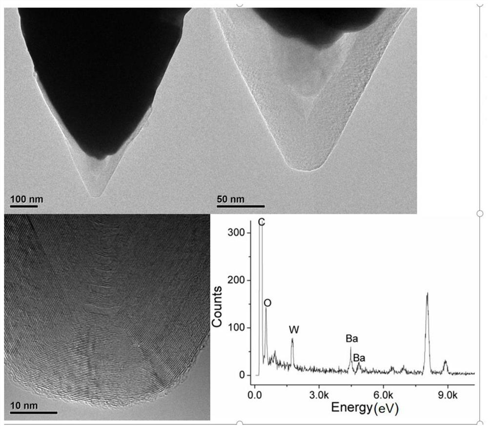 Carbon nanomaterial functionalized needle tip modified by low work function material and preparation method of carbon nanomaterial functionalized needle tip