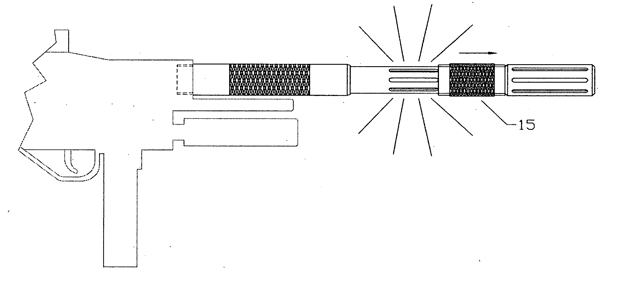 Paintball gun barrel modification and associated mechanism to allow for removal of ruptured paint ball material during game or other battle type operation