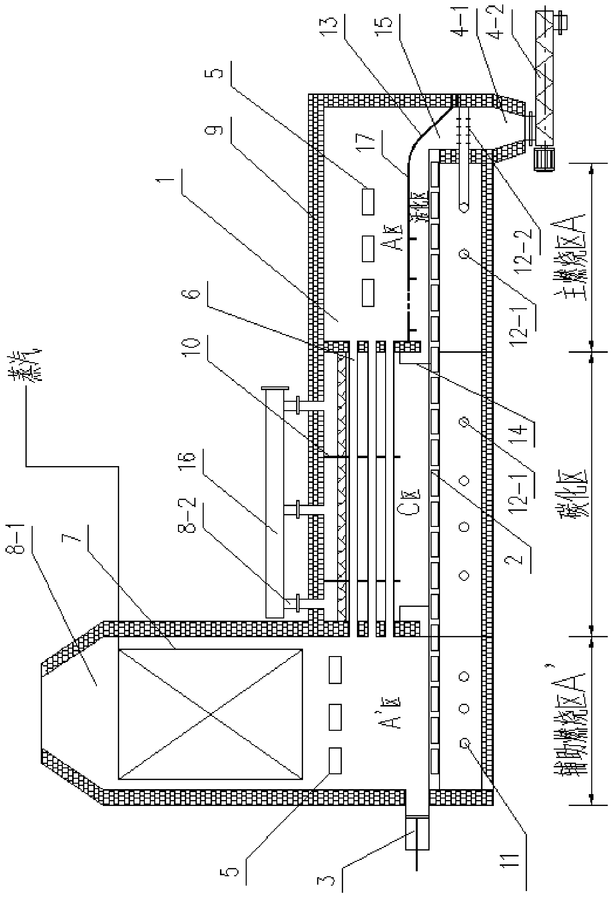 Main structure and system of L-shaped organic solid waste carbon gasifier