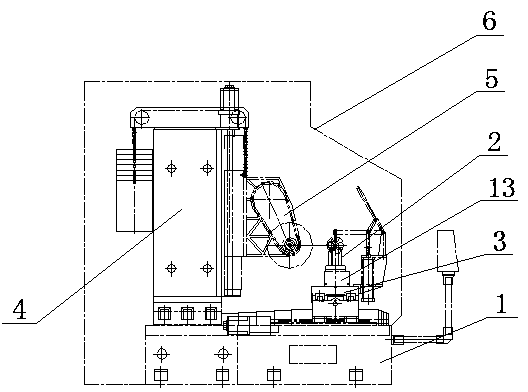 Numerical control trimming machine tool for machining burrs and flashes of cast curved-surface blank