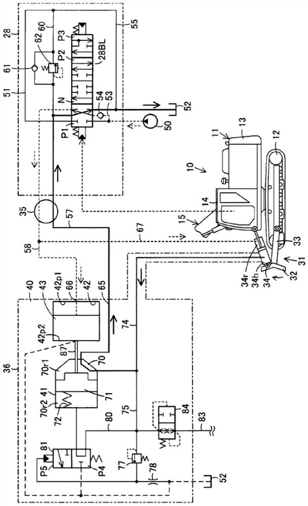 Drift-prevention valve device, blade device, and working machine