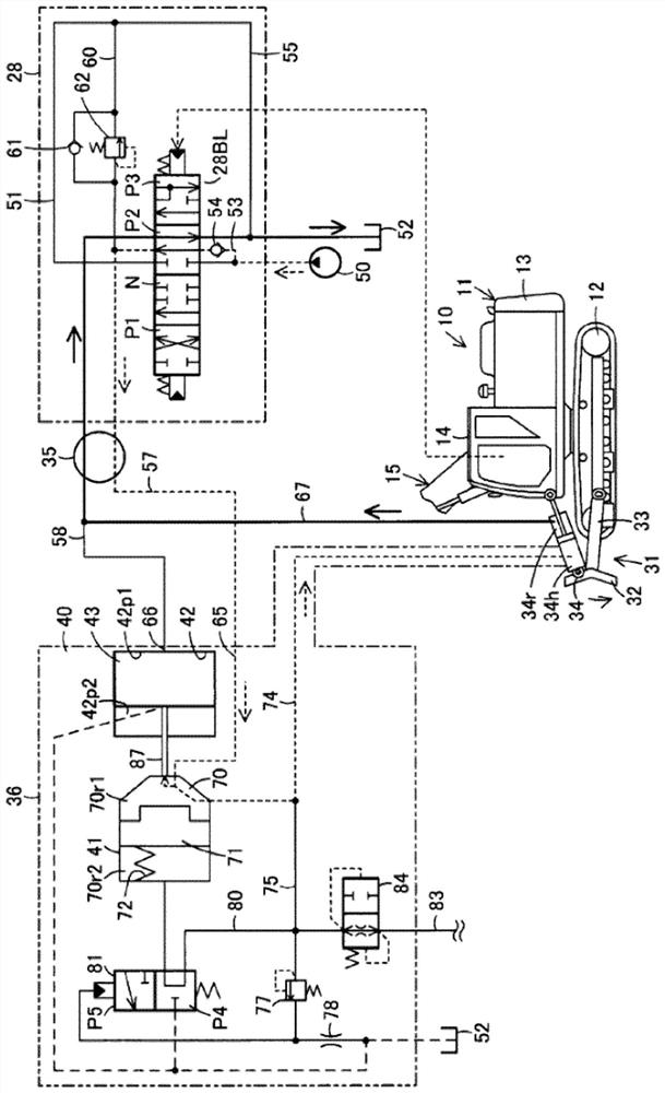 Drift-prevention valve device, blade device, and working machine