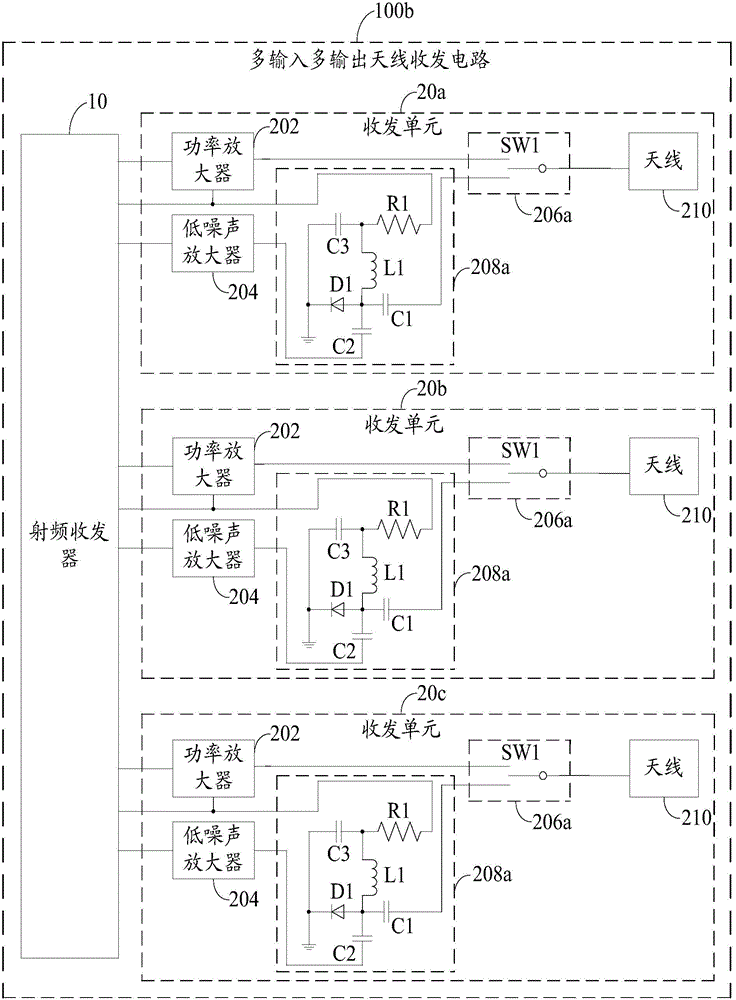 Multiple-input multiple-output antenna transmitting-receiving circuit