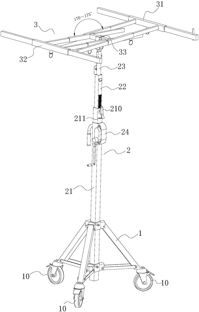 Foldable suspended ceiling lifting device with dimensions adjustable