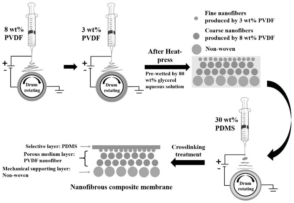 Nanofiber composite membrane for liquid-liquid membrane extraction process and preparation method thereof