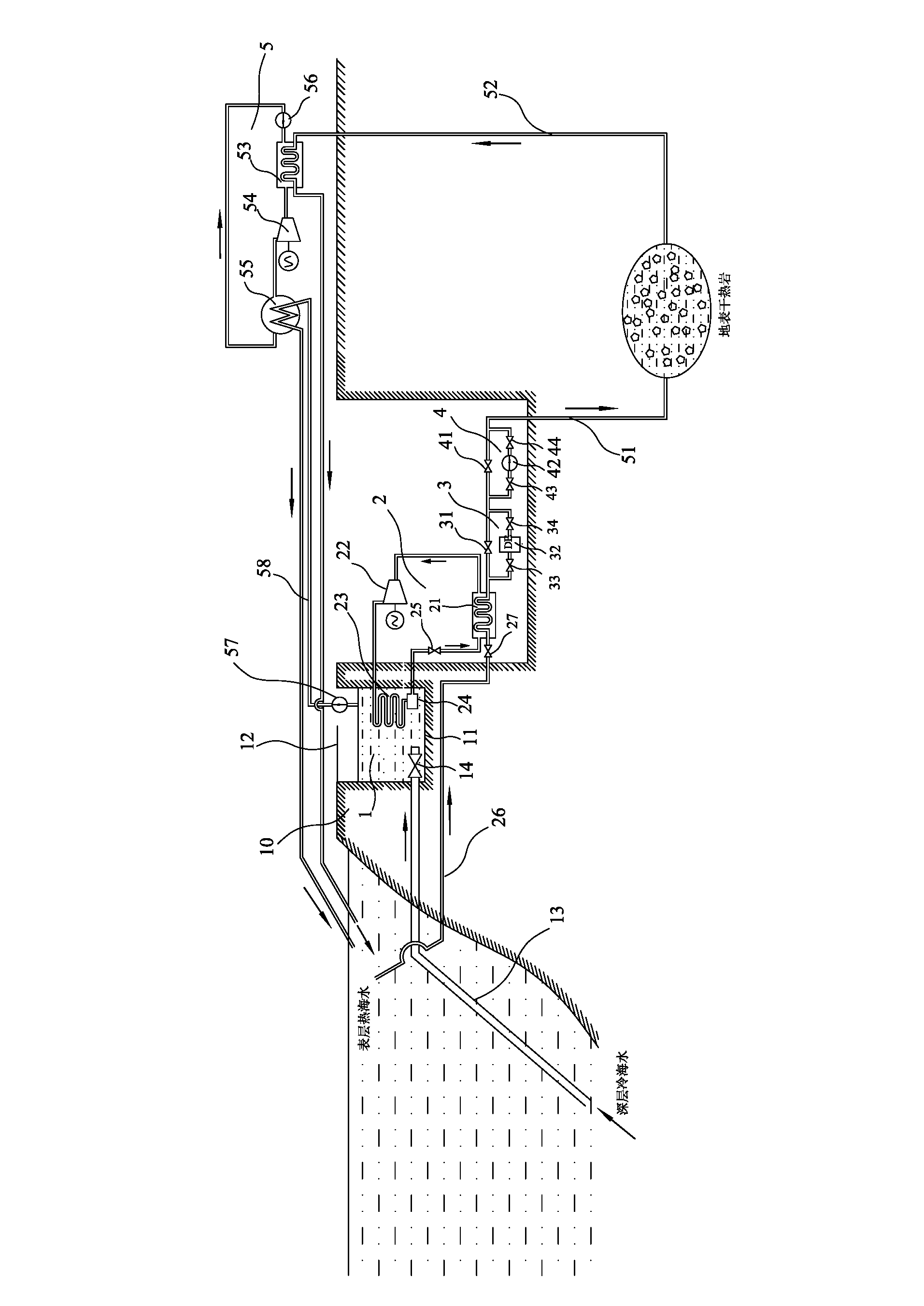 Ocean thermal energy and geothermal energy combined power generating system