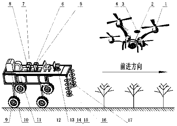 Ground-space collaborative operation orchard pruning machine based on autonomous navigation