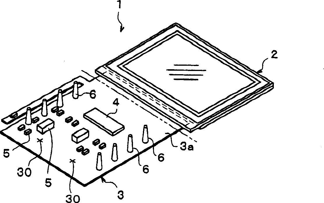 Connection structure for display module and printed base plate and semiconductor device, display module and electronic member