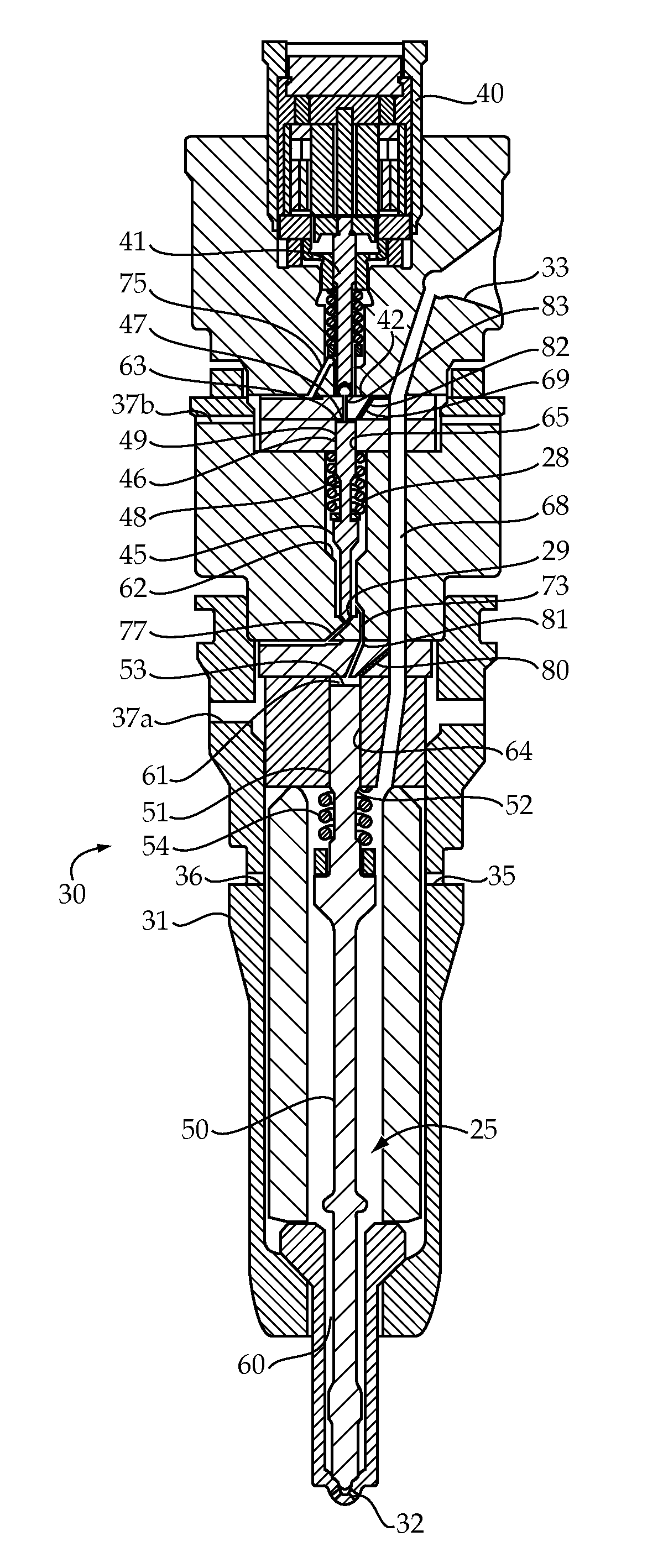 Large bore fuel system and fuel injector for same