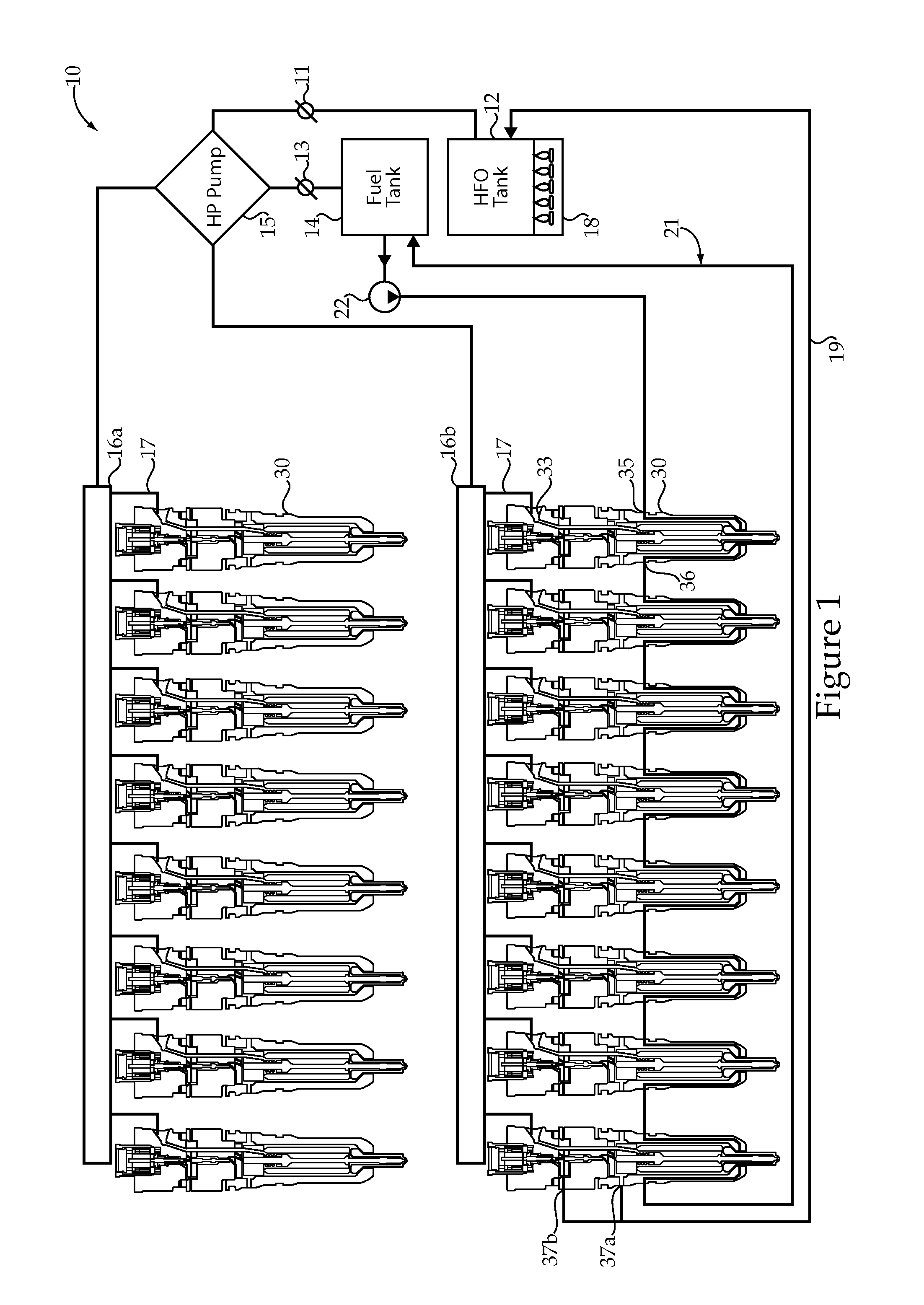 Large bore fuel system and fuel injector for same