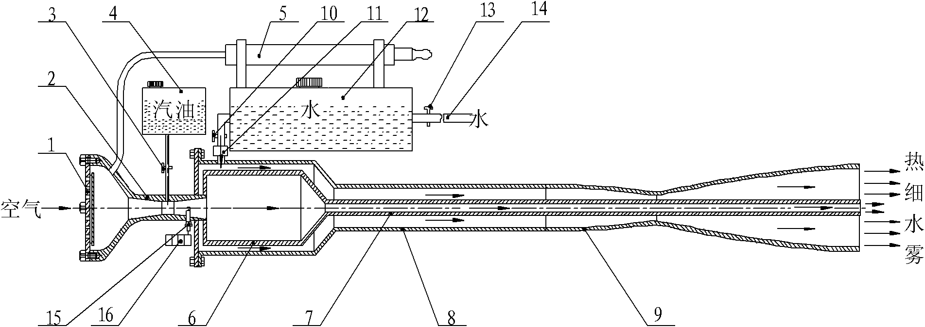 Pulse combustion-driven hot fine water mist generation method and device