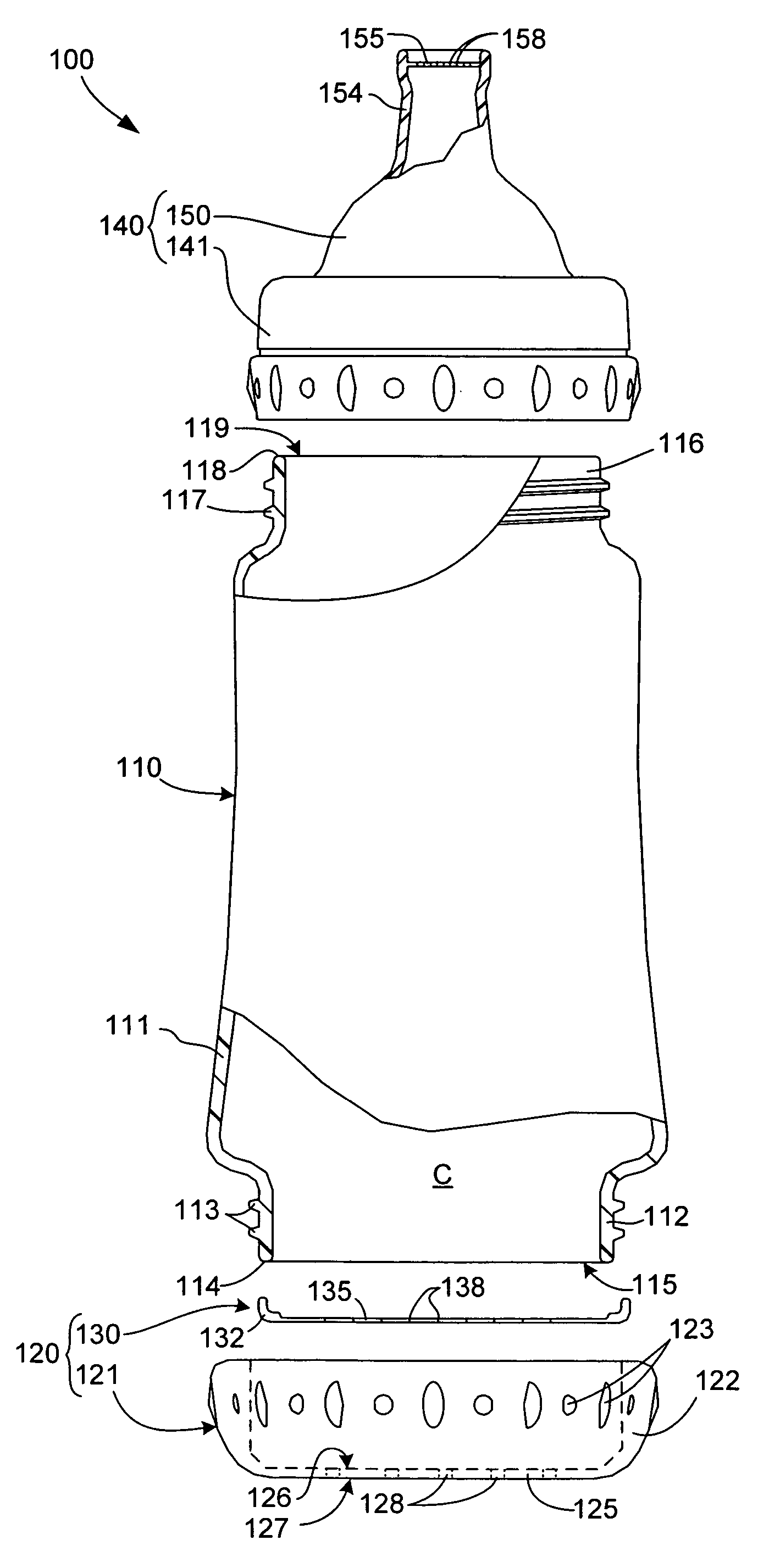 Beverage container vent mechanism including perforated elastic membrane and support plate