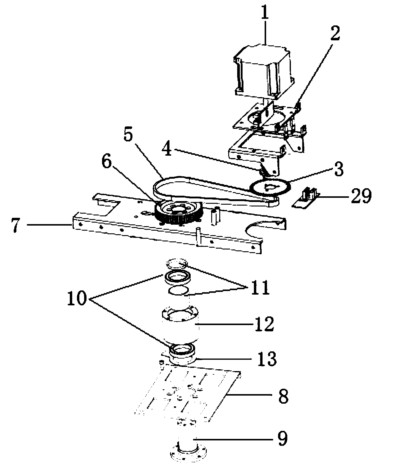Cradle head device for X shaft and Y shaft of LED head-moving lamp