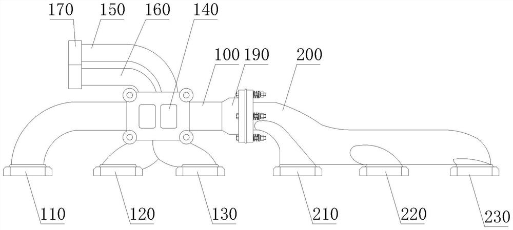 Double-channel exhaust pipe for taking gas from channel closest to supercharger through EGR