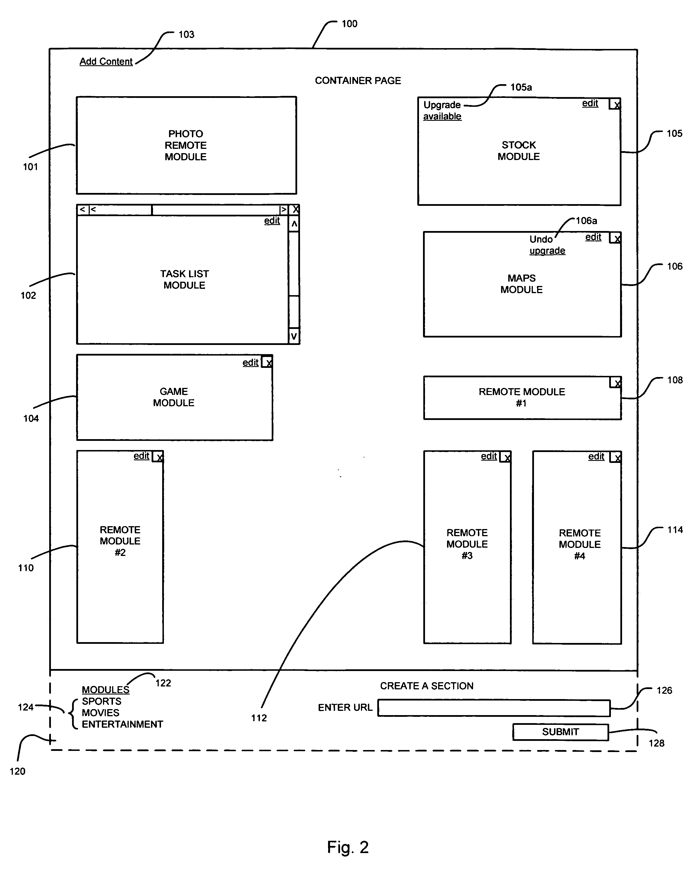 Module specification for a module to be incorporated into a container document