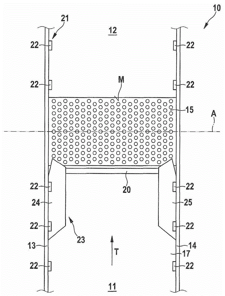 Separation device for separating materials with different fluidities that are mixed together